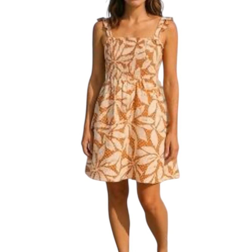 Nicole‎ Miller New York Womens Sundress XL Smocked Floral Beach Resort Linen
